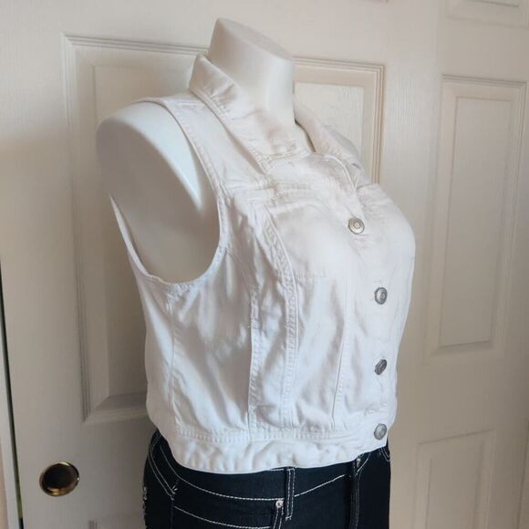 Lane Bryant crop white lightweight denim vest sz 16 - Picture 3 of 6